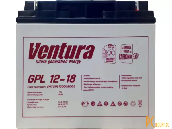Источник бесперебойного питания аккумулятор Ventura GPL 12-18/AGM, 181x77x168, срок службы 10 лет